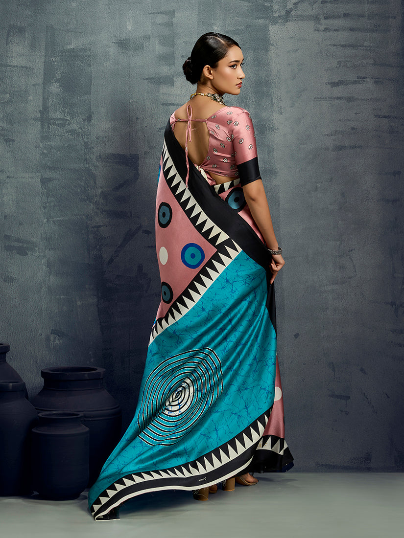 Monjolika Fashion Satin Light Pink Printed Casual Saree - Distacart