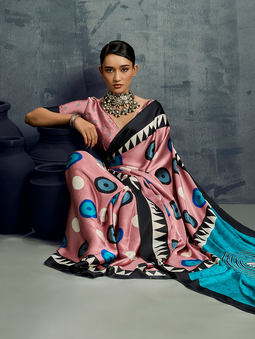 Monjolika Fashion Satin Light Pink Printed Casual Saree - Distacart