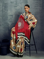 Monjolika Fashion Satin Chiku Printed Casual Saree - Distacart