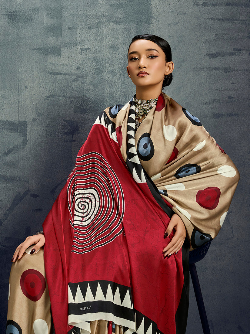 Monjolika Fashion Satin Chiku Printed Casual Saree - Distacart