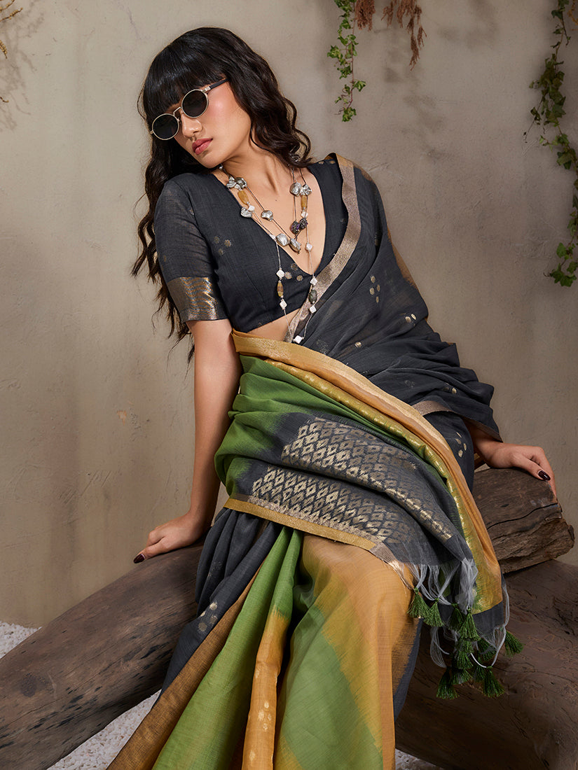 Monjolika Fashion Multi Colour Viscose Cotton Weaving Contemporary Saree - Distacart
