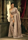 Monjolika Fashion Light Brown Silk Blend Wedding Saree With Cut Dana, Embroidered, Moti And Zari Work - Distacart