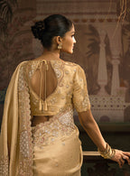 Monjolika Fashion Beige Silk Blend Wedding Saree With Cut Dana, Embroidered, Moti And Zari Work - Distacart