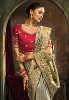 Monjolika Fashion Multicolor Silk Blend Wedding Saree With Cut Dana, Embroidered, Moti And Zari Work - Distacart