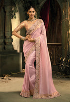 Monjolika Fashion Pink Silk Blend Wedding Saree With Cut Dana, Embroidered, Moti And Zari Work - Distacart