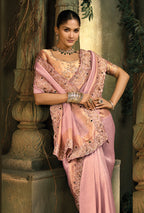 Monjolika Fashion Pink Silk Blend Wedding Saree With Cut Dana, Embroidered, Moti And Zari Work - Distacart