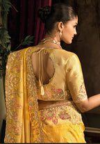 Monjolika Fashion Mustard Silk Blend Wedding Saree With Cut Dana, Embroidered, Moti And Zari Work - Distacart