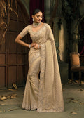 Monjolika Fashion Cream Silk Blend Wedding Saree With Cut Dana, Embroidered, Moti And Zari Work - Distacart