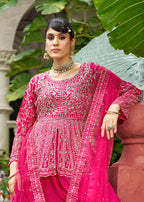 Monjolika Fashion Chinon Embroidered Rani Pink Readymade Palazzo Kameez - Distacart