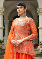 Monjolika Fashion Chinon Embroidered Orange Readymade Palazzo Kameez - Distacart