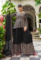 Monjolika Fashion Chinon Embroidered Black Readymade Palazzo Kameez - Distacart
