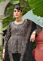 Monjolika Fashion Chinon Embroidered Black Readymade Palazzo Kameez - Distacart
