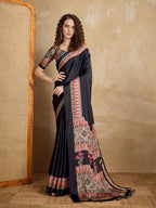 Monjolika Fashion Black Printed Satin Saree - Distacart