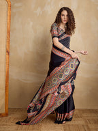 Monjolika Fashion Black Printed Satin Saree - Distacart