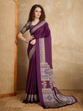 Monjolika Fashion Purple Printed Satin Saree - Distacart