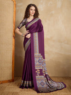 Monjolika Fashion Purple Printed Satin Saree - Distacart
