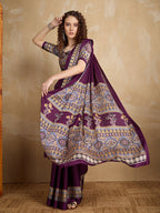 Monjolika Fashion Purple Printed Satin Saree - Distacart