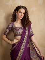 Monjolika Fashion Purple Printed Satin Saree - Distacart