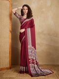Monjolika Fashion Maroon Printed Satin Saree - Distacart