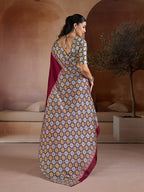 Monjolika Fashion Burgundy Printed Satin Saree - Distacart