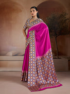 Monjolika Fashion Magenta Printed Satin Saree - Distacart