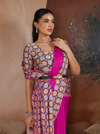 Monjolika Fashion Magenta Printed Satin Saree - Distacart