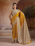 Monjolika Fashion Mustard Printed Satin Saree - Distacart