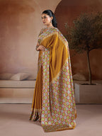 Monjolika Fashion Mustard Printed Satin Saree - Distacart