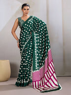 Monjolika Fashion Dark Green Printed Satin Saree - Distacart