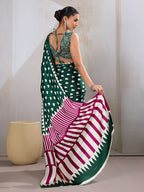 Monjolika Fashion Dark Green Printed Satin Saree - Distacart