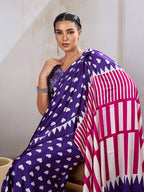 Monjolika Fashion Violet Printed Satin Saree - Distacart