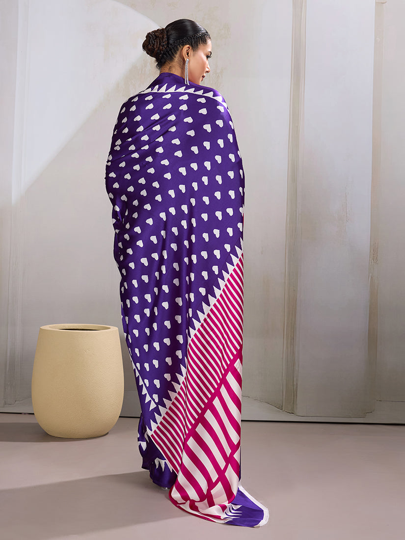 Monjolika Fashion Violet Printed Satin Saree - Distacart