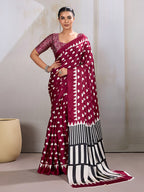 Monjolika Fashion Maroon Printed Satin Saree - Distacart