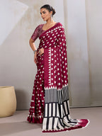 Monjolika Fashion Maroon Printed Satin Saree - Distacart