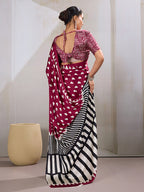 Monjolika Fashion Maroon Printed Satin Saree - Distacart