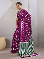 Monjolika Fashion Dark Magenta Printed Satin Saree - Distacart