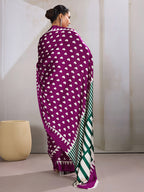 Monjolika Fashion Dark Magenta Printed Satin Saree - Distacart