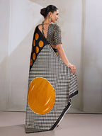 Monjolika Fashion Black & Orange Satin Printed Saree - Distacart