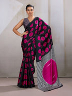 Monjolika Fashion Black & Hot Pink Satin Printed Saree - Distacart