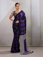 Monjolika Fashion Black & Violet Satin Printed Saree - Distacart