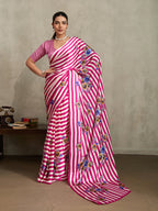 Monjolika Fashion Hot Pink Printed Satin Saree - Distacart
