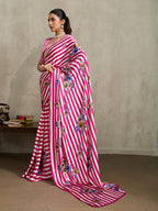 Monjolika Fashion Hot Pink Printed Satin Saree - Distacart
