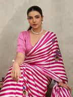 Monjolika Fashion Hot Pink Printed Satin Saree - Distacart