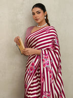 Monjolika Fashion Maroon Printed Satin Saree - Distacart