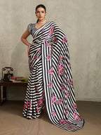 Monjolika Fashion Black Printed Satin Saree - Distacart