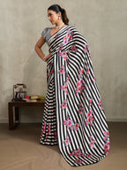 Monjolika Fashion Black Printed Satin Saree - Distacart