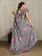 Monjolika Fashion Black Printed Satin Saree - Distacart