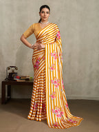 Monjolika Fashion Mustard Printed Satin Saree - Distacart