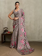 Monjolika Fashion Brown Printed Satin Saree - Distacart