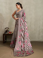 Monjolika Fashion Brown Printed Satin Saree - Distacart